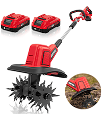 Alloyman 20V Cordless Tiller Cultivator, 360RPM Electric Garden Tiller, with 2 * 2.0Ah Batteries & Charger, 9In Tilling Width and 6.6In Depth Garden Rototiller for Lawn/Gardening/Soil Cultivation