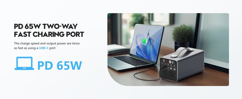 300W Portable Power Station, 299.7Wh Power Bank with AC Outlet, Dual Way 65W PD/USB-C Port, Laptop Charger Battery Pack Power Supply, Solar Generator for Camping Home Emergency