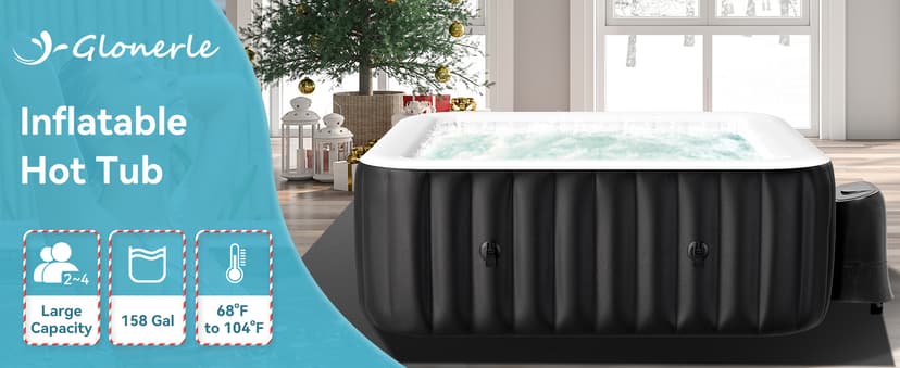 4-6 Person Inflatable Hot Tub, Large Square Portable Blow up Hot Tub, Leak-Proof PVC Outdoor Spa with 130 Air Jets, Insulated Cover and Heater Pump, 73” X 73”X 25”
