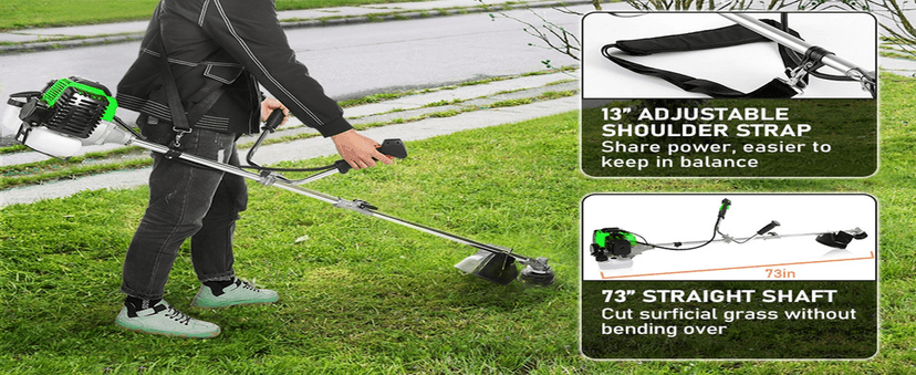 58CC Weed Wacker Brush Cutter, Gas Powered String Trimmer 4-in-1 Gas Weed Eater with 4 Detachable Heads Straight Shaft 2-Cycle for Weed, Brush(Green)