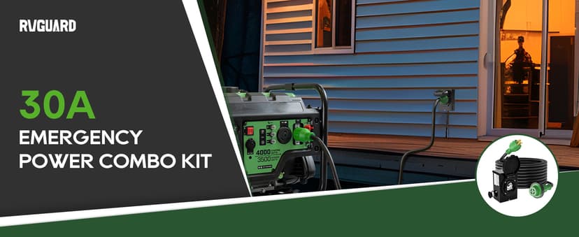 RVGUARD Emergency Power Combo Kit, 25 Foot 30 Amp Generator Cord and Power Inlet Box, NEMA L14-30P to L14-30R Generator Cord with NEMA L14-30P Pre-Drilled Generator Inlet Box, ETL Listed