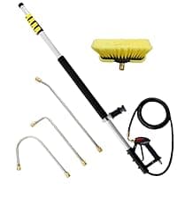JANZ 24 FT Pressure Washer Telescoping Wand with Power Washer Extension Wands, Brush Head, Gutter Cleaner, 7 Spray Nozzle Tips, 2 Hose Adapters and Support Belt TW-004