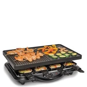 Hamilton Beach Electric Indoor Raclette Table Grill, PFAS-Free Serves up to 8 People for Parties and Family Fun, Includes 8 Warming Trays, Black (31612MN-MX), 200 sq. in. Nonstick Griddle