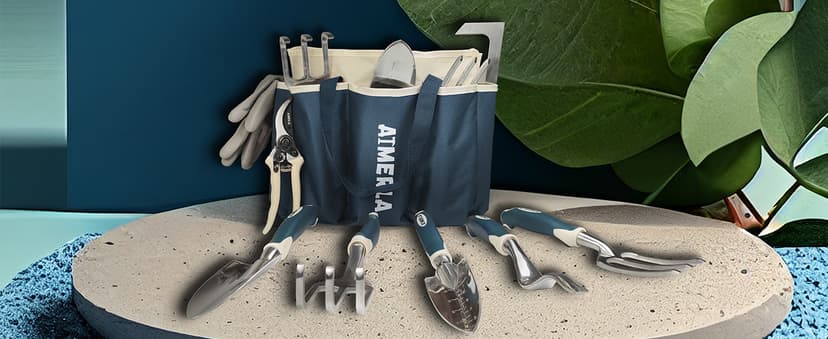 Gardening Tools Set of 9 Heavy Duty Garden Tools with Non-Slip Rubber Grip with Large Garden Bag for Tools Durable Hand Tools for Gardening, Weeding,Gardening Gifts for Women,Men