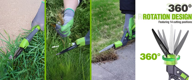 WORKPRO Grass Shears Handheld, Ultra-Sharp Grass Clippers with 360 Degree Swivel Blades, Manual Grass Cutter, Non-Slip Garden Shears, Gardening Scissors, Plant Clippers for Precise Lawn Trimming