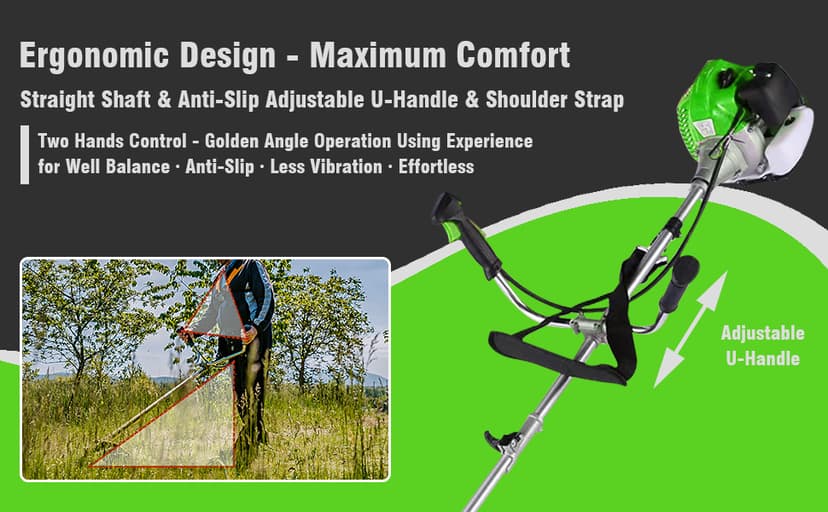 58CC Brush Cutter Gas Powered 2-Cycle 4 in 1 Gas Weed Eater 18.5" Cutting Path Gas Weed Wacker with 4 Detachable Heads Straight Shaft String Trimmer Grass Cutter Machine for Weeds and Grass, Green