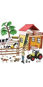 Farm Toys Tractor with Trailer-16.5 Inches Tractor Playset 1/24 Scale Gripper Frontloader Spreader for Boys Kids Toddlers Age 3-7 Years Old