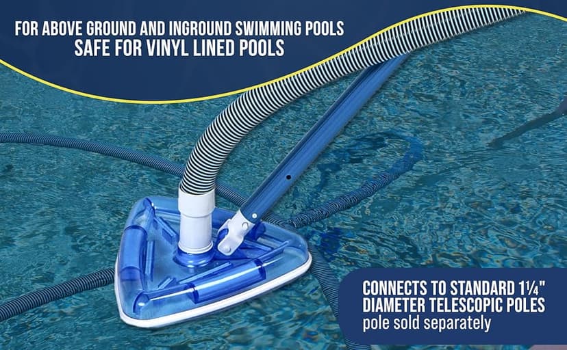 U.S. Pool Supply Weighted Transparent Triangular Pool Vacuum Head with Swivel Hose Connection and EZ Clip Handle - Connect 1-1/4" or 1-1/2" Hose - Removes Debris, Clean Corners - Safe for Vinyl Pools