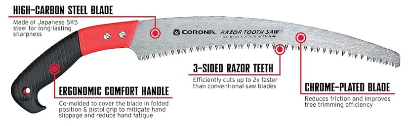 Corona Tools 13-Inch RazorTOOTH Pruning Saw | Tree Saw Designed for Single-Hand Use | Curved Blade Hand Saw | Cuts Branches up to 7" in Diameter | RS 7120