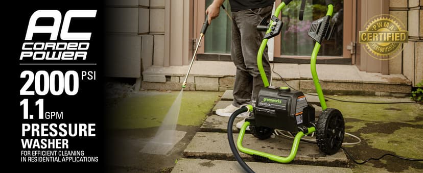 Greenworks 2000 Max PSI @ 1.1 GPM (13 Amp) Electric Pressure Washer GPW2000-1RG + Surface Cleaner Universal Attachment 30012