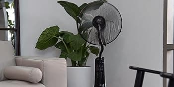 XBrand Oscillating Pedestal Fan with Mist, Misting Fan for Home, Office, Patios with Timer & Remote Control, 47 Inch Height,Black and White