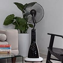 XBrand Oscillating Pedestal Fan with Mist, Misting Fan for Home, Office, Patios with Timer & Remote Control, 47 Inch Height,Black and White