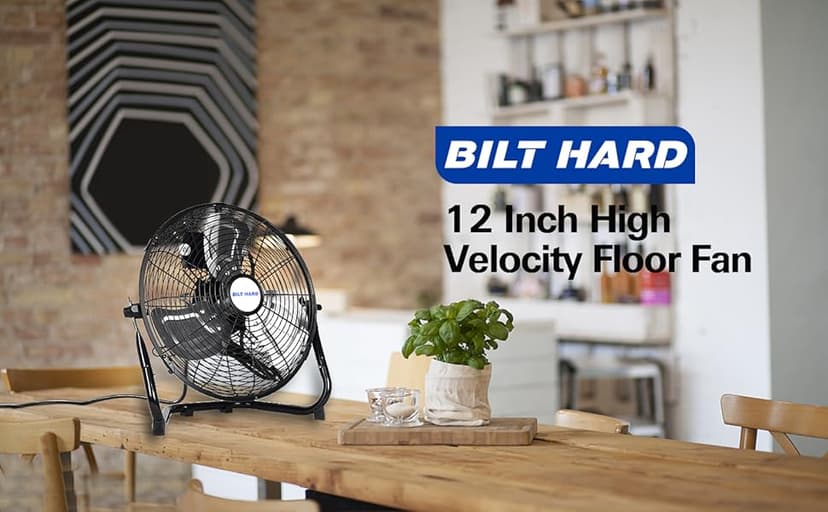 BILT HARD 12" 3-Speed High Velocity Heavy Duty Metal Floor Fan, 1680 CFM, 180-Degree Tilt, Powerful Airflow Fan for Home, Bedroom, Residential Use