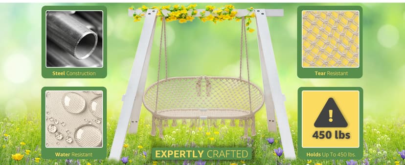 Sorbus Hammock Chair Macrame Hanging Swing Bench, Perfect for Indoor, Outdoor, Teens Girl Bedroom, Home, Room, Patio, Deck, Yard, Garden, Knitted Floating Swinging Bench, (Double Swing)