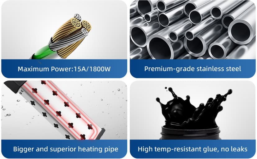 Portable Water Heater for Bathtub and Bucket, 1800W Fast Heating with Real Time Temperature Display, Adjustable Thermostat and Anti Dry Burn Protection, Stainless Steel Heating Rod, Immersion Heater