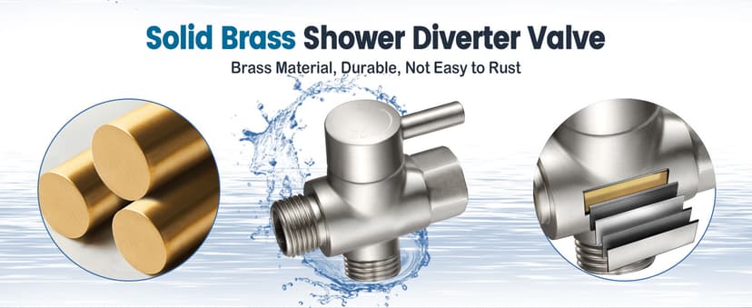Shower Arm Diverter Valve for Hand Held Showerhead and Fixed Spray Head,G 1/2 3-Way Bathroom Universal Shower System Replacement Part/Brass (Brushed Nickel)