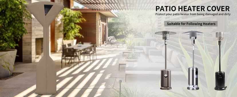 Easy-Going Patio Heater Cover with Zipper and Storage Bag, Waterproof Outdoor Heater Cover Dustproof, UV-Resisant, Wind-Resistant (89"H x 33"D x 19"B, Camel)