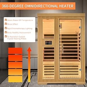 2-Person Infrared Sauna, Indoor Home Sauna Room Hemlock Wood Sauna Low EMF Far Infrared Heating with Tempered Glass Door Bluetooth Speakers, Chromotherapy Lights for Family(110V, 1850W)Truck delivery