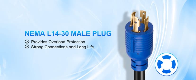 4-Prong 30 Amp Generator Splitter Y Adapter NEMA L14-30P to 2X L14-30R, 10 AWG SJTW Locking Power Cord, 125/250V 7500W for Manual Transfer Switch, Portable Generators & Emergency Power, 3ft