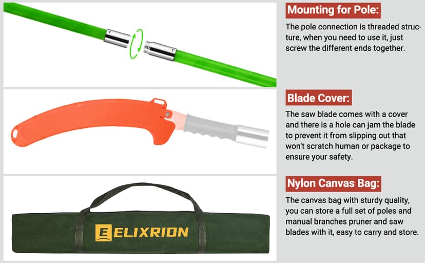 7-27 Feet Extendable Pole Saw for Tree Trimming – Manual Branch Trimmer with Long Handle, Storage Bag, and Green Design – Perfect for Pruning and Cutting High Branches.