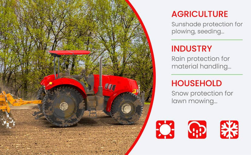 Red Tractor Canopy for ROPS 53-3/8" X 53-3/8", Tractor Shade Canopy Roof for Tractor and Mowers, Non-Fading High-Density Thermoplastic (Will Add About 4'' to The Height of The Tractor)