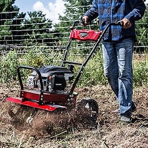 Earthquake Badger Front Tine Tiller, Powerful 160cc 4-Cycle Viper Engine, Two-Position Wheel Assembly, Adjustable Tilling Width Up to 21 Inches, Model: 41080, Red/Black