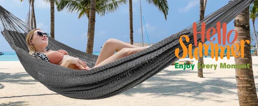 Lazy Daze Hammocks10.5 FT Handwoven Mayan Family Hammock with Portabl Carry Bag and for Outside Outdoor Patio Backyard Poolside, 550 LBS Weight Capacity,Gray