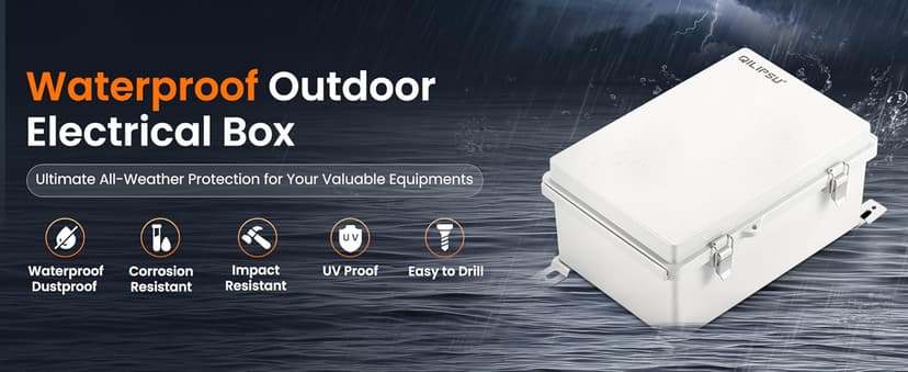QILIPSU Waterproof Junction Box IP67 Outdoor Plastic Electrical Project Enclosure Weatherproof with Mounting Plate, Wall Brackets, Hinged Grey Cover 11.2"x7.7"x5.1"