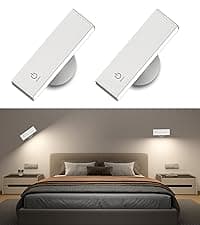 Honalia Adhesive Wall Lights for Bedroom 2 Pack, Rechargeable Wall Lights with Magnetic & Dimmable, 360 Rotation Cordless Wall Sconce, Peel and Stick Lights for Wall Bedside, Reading