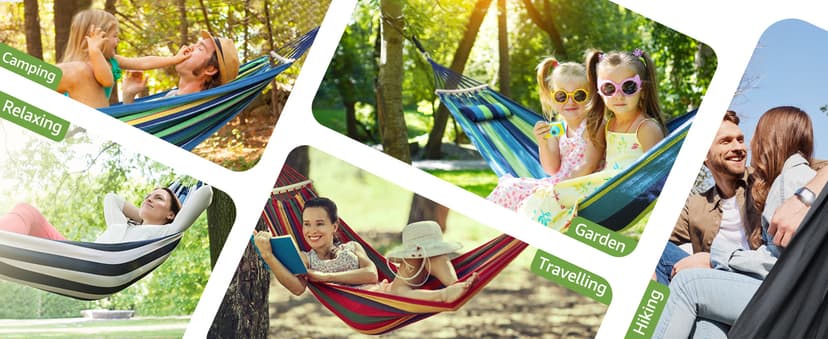 Chihee Cotton Hammock Large Soft Breathable Camping Hammock Holds Up to 660lbs Portable Tree Hammock with Detachable Spreader Bar Pillow 2 Strong Webbings 2 Carabiners Patio Garden Indoor Outdoor