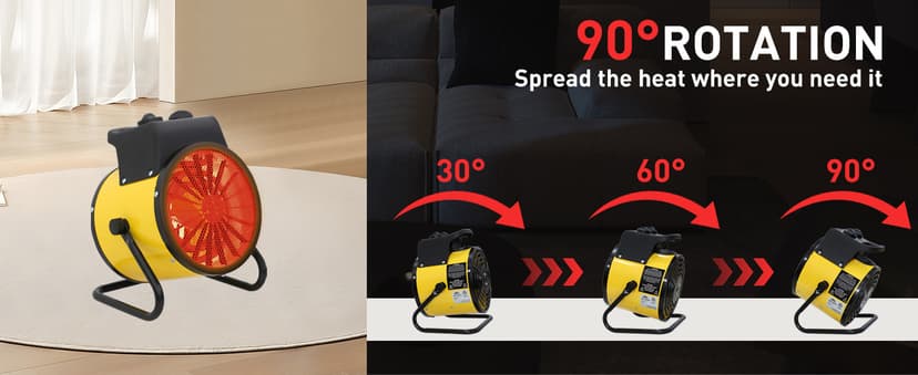 EAGLE PEAK 1500W Electrical Outdoor Heater with Thermostat, Heater for Greenhouse, Grow Tent, Garage, RV, Water Resistant IPX4, Overheat Protection Radiant Heating, Yellow