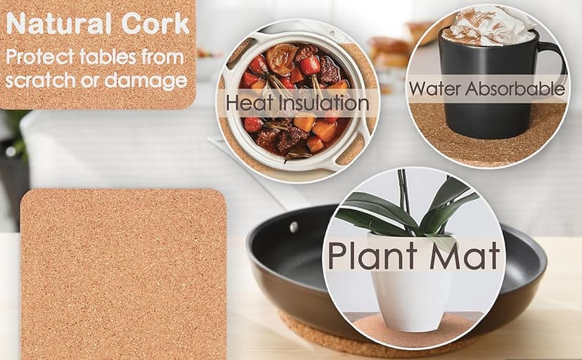 Cork Trivet, High Density Fine Particle Thick Cork Trivets for Hot Dishes, 8 Inch Heat Resistant Cork Coaster, Cork Placemats Cork Hot Pads for Hot Pots and Pans, 4 Pcs