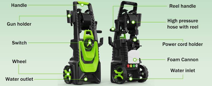 Electric Pressure Washer, 5000 PSI 3.2 GPM Power Washer with Foam Cannon, High Pressure Cleaning Machine with 35 FT Power Cord and 20 FT Hose, Hose Reel, 4 Connect Nozzles for Car/Patio/Fence