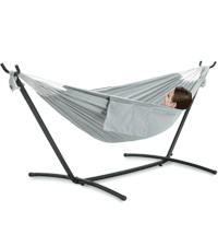 PNAEUT Double Rope Hammock with Stand Included, 12ft Heavy Duty Stand, 2 Person Traditional Cotton Rope Hammocks with Pillow for Outside Porch Patio Backyard Outdoor, Max 475lbs Capacity (Burlywood)