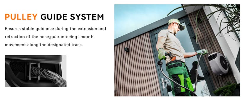 SUNPOW Retractable Garden Hose Reel 1/2 Inch x 33ft - Wall Mounted Hose Reel with 3/4 Inch Brass Fittings & 10-Pattern Nozzle - Auto Rewind System, Any Length Lock, 180° Swivel Bracket