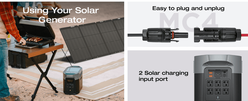 EF ECOFLOW Solar Generator DELTA 2 Max 2048Wh with 220W Solar Panel, LiFePO4 Battery Portable Power Station, Up to 3400W AC Output, AC + Solar Fast Dual Charging 0-100% in 1 Hr For Outdoor Camping RV