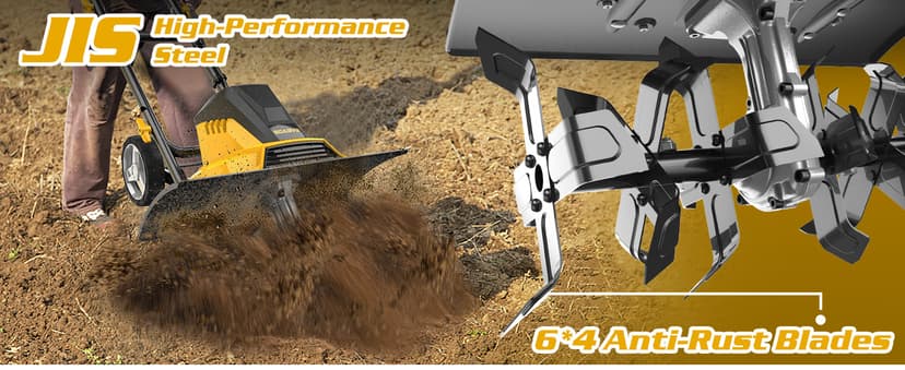 EVEAGE 18-Inch 13.5AMP Rototiller for Garden Corded Electric Tiller Machine 4'' - 8'' Farm Tilling Depth, Foldable Handle 6x4 Tines with Adjustable Wheels