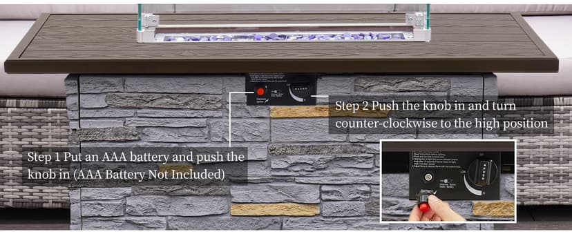 43" Propane Fire Pit Table Outdoor Rectangular Stone Firepit Table 50000 Btu Propane Fire Tables for Outside Patio with Glass Wind Guard, Lid, Fire Glass Beads, Pizzello Caldo (Gray Stone)