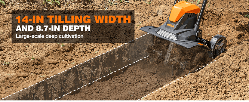 Alloyman 10-Amp Electric Tiller Cultivator, 14 Inch Tilling Width 8.7-Inch Corded Tiller with Foldable Handle, Adjustable Wheels Rototiller for Garden Lawn Yard Soil Cultivation