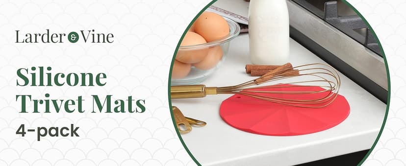 Larder & Vine Silicone Trivets for Hot Pots and Pans | Set of 4 Round Hot Pads for Kitchen | 7” & 9” Trivets for Hot Dishes | Heat-Resistant Silicone Mats for Kitchen Counter | Limoncello/French Gray