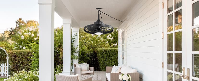 LEDIARY 20" Outdoor Ceiling Fan with Lights,IP65 Waterproof Gazebo Hanging Fan with Remote Control Smart App, Plug in Caged Ceiling Fan with 3CCT 6-Speeds for Patio Porch Pergola(Black)