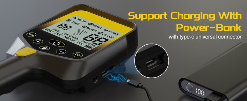 Metal Detector for Adults Professional, Rechargeable Lithium Battery Powered, Adjustable Retractable Foldable Metal Detector Waterproof High Accuracy Gold Detector, Backlit LCD Display