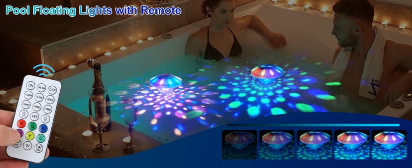 Rechargeable Floating Pool Lights: Remote Control Pool Lights That Float with 6 Dynamic Lighting IP68 Waterproof RGB Upper and Lower Floating Lights for Hot Tub Pool Garden Party 1 Pack