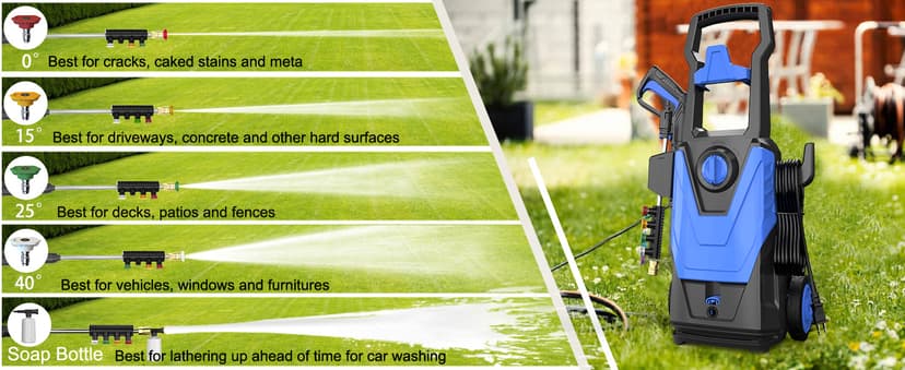 AgiiMan Electric Pressure Washer, 5000PSI Max 3.2GPM Power Washer Electric Powered with 20FT Hose, 4 Nozzles, Foam Cannon, High Pressure Cleaner Machine for Cars, Patios, Driveways, Fences, Navy
