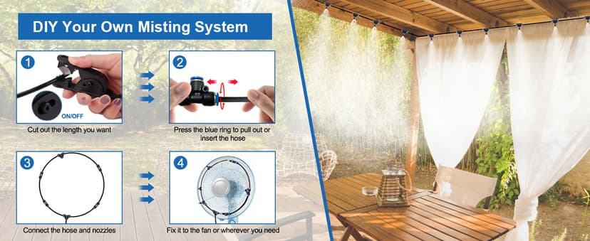 Misters for Outside Patio, Outdoor Water Misting Cooling System 50FT|15M. Backyard Mist Kit for Garden Greenhouse Fan Deck Umbrella Canopy Pool Porch Trampoline Sprinkler Park BBQ Party Accessories.