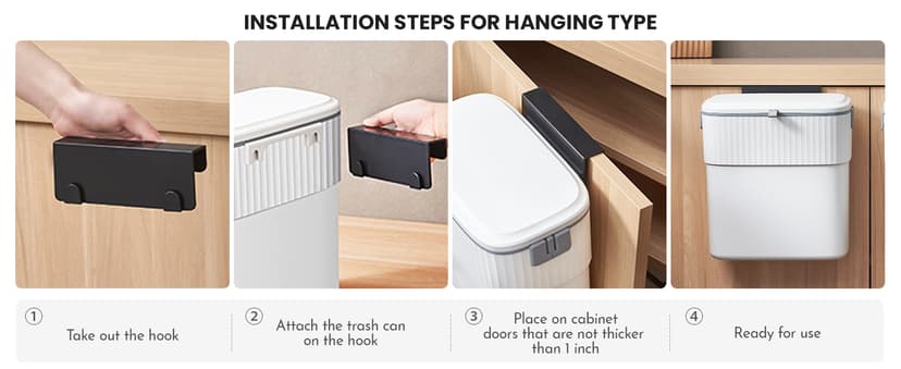 ELPHECO Hanging Trash Can with Lid 2.5 Gallon Kitchen Compost Bin for Under Sink, Plastic Wall-Mounted Garbage Can, Small Kitchen Trash Bin, Small Trash Can with Lid for Cupboard Countertop