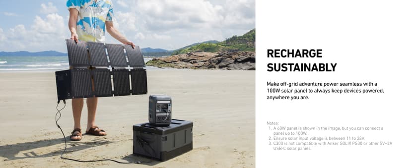 Anker SOLIX C300 Portable Power Station, Outdoor 288Wh LiFePO4 Battery, 300W (600W Surge) Solar Generator, 140W Two-Way Fast Charging, for Camping, Traveling, and Emergencies (Solar Panel Optional)