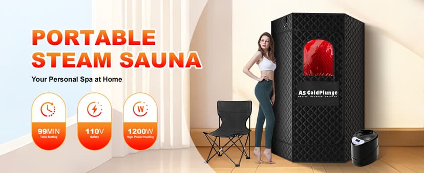 Portable Steam Sauna for Home, XL Sauna Tent with 3L 1200W Steamer & Red Light, Foldable Chair & Mat, Indoor Personal Spa for Relaxation, Detox & Recovery