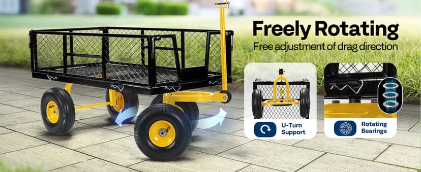VIVOHOME Garden Cart Steel Heavy Duty 900 LBS Yard and Garden Wagon with 10 inch Tire and Handle Attach to ATV or Tractor Black