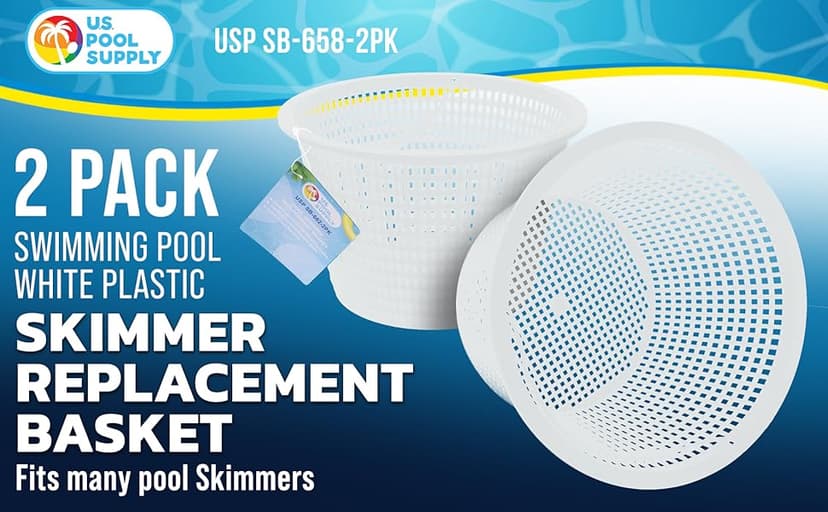 U.S. Pool Supply Swimming Pool Plastic Skimmer Replacement Basket (Set of 2) - Skimmer Basket for Inground Pool, Skim Filter Remove Leaves and Debris - 8" Top, 5.5" Bottom, 5" Deep - Not Weighted
